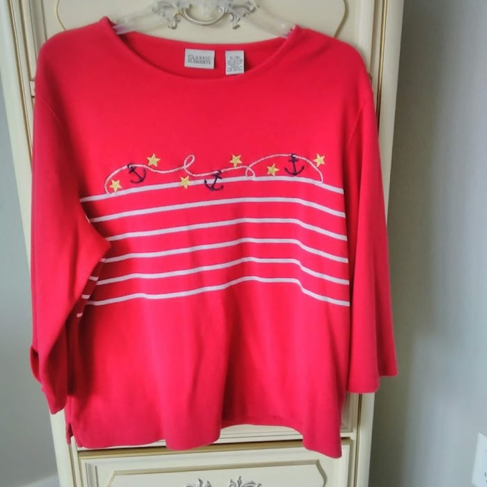 Classic Elements Nautical Themed Top- Vibrant Red